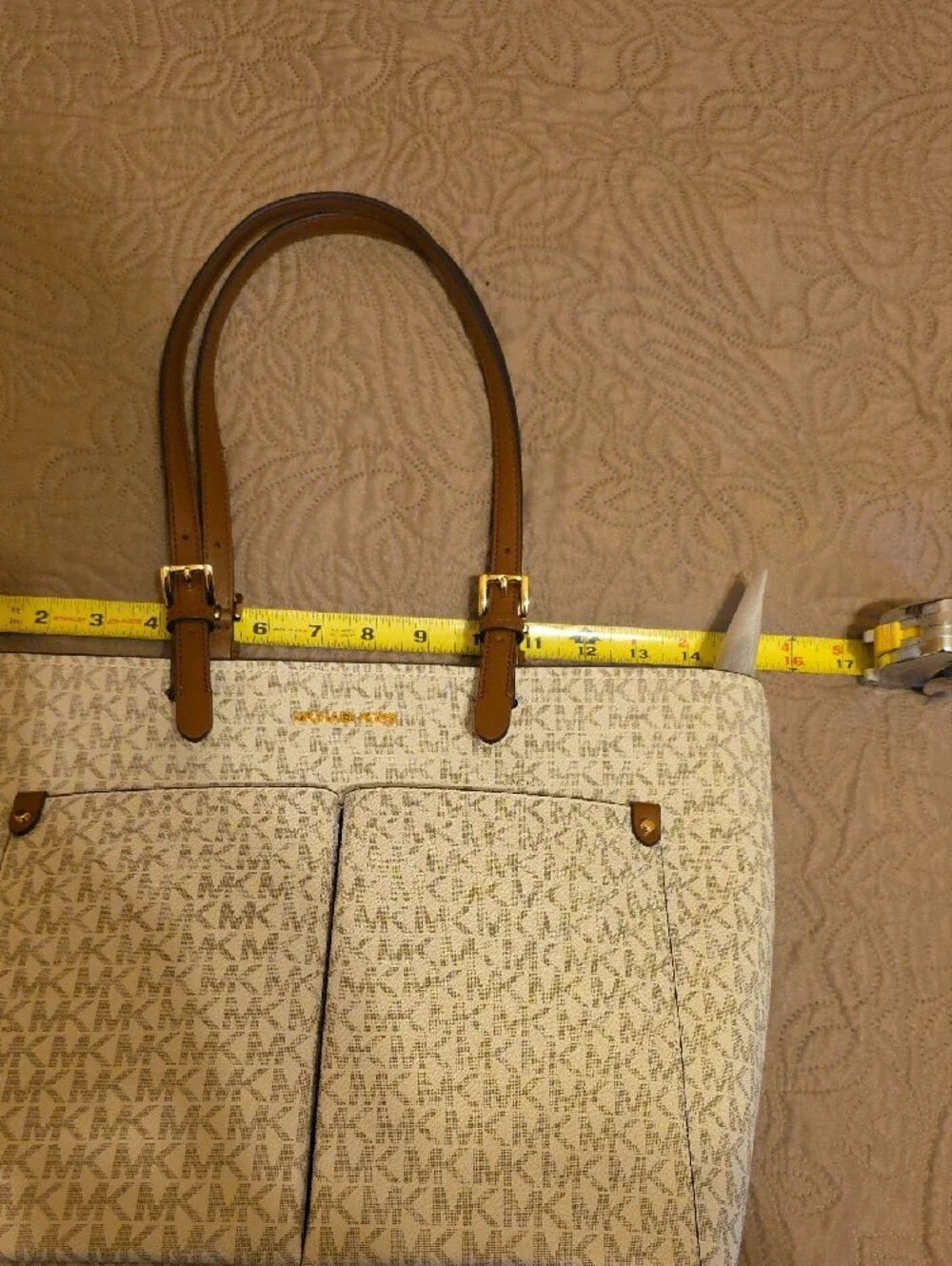 Michael Kors Vanilla Signature MK Tote with Acorn Trim